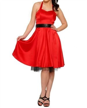 Orchid Bloom Satin Swing Dress - Red