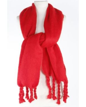 TRUEDAMES Soft Twisted Fringe Scarf - Red