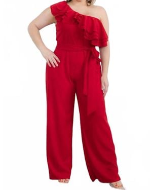 Karen T Design One Shoulder Ruffle Jumpsuit - Red