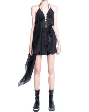 Videmus Omnia Not To Be Reproduced Cutout Open-Back Asymmetric Mini Dress - Black