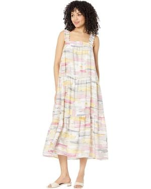 Moon River Maxi Dress Printed Tiered Square Neck Jdm1076 - Natural