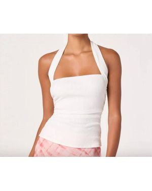 Astr Tate Knit Ruched Halter Top - White