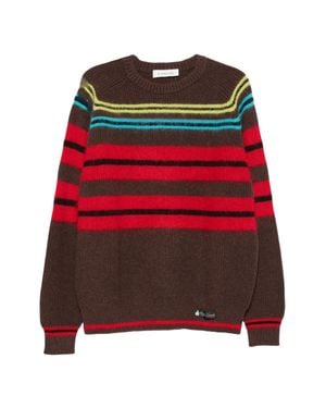 Lanvin Horizontal Stripe Knit Sweater With Crew Neck - Red
