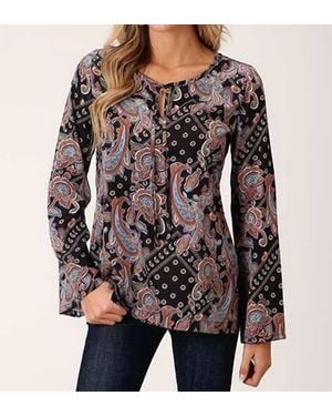 Roper Floral Tie Top - Black