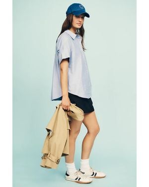 Maeve Short-Sleeve Yoke Shirt Top - Blue