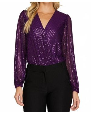 She + Sky Sequin Surplice V-Neck Bodysuit - Purple