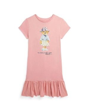 Polo Ralph Lauren Girls Printed Polo Bear Cotton Dress - Pink