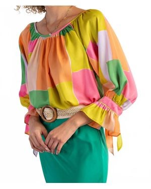 Easel Geo Print Blouse - Green