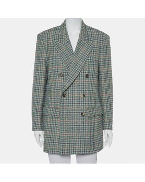 Isabel Marant Prince Of Wales Checkered Cotton Double Breasted Telis Blazer - Green