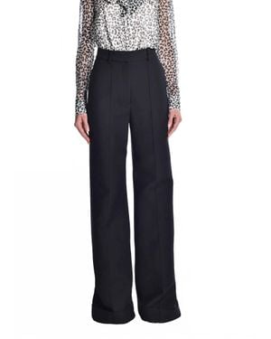 Adam Lippes Silk Wool Cuffed Hem Wide Leg Trouser - Blue