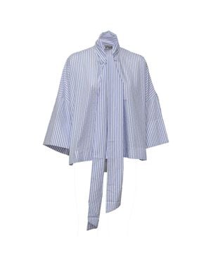 Essentiel Antwerp Kefir Rhinestone Pussy Bow Bell Sleeve Blouse - Blue