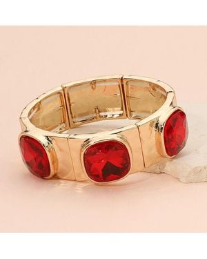 Fashnzfab Bold Square Faceted Gem Accent Stretch Evening Bracelet - Red