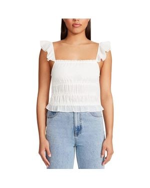 BB Dakota Sweet & Go Top Ivory Square Neck Flutter Sleeve Jzz99 - Blue