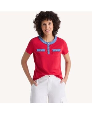 Nautica Denim-Trimmed Henley - Red