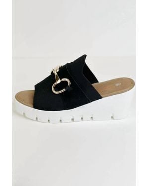 Bernie Mev Buckle Wedge Sandal - Black