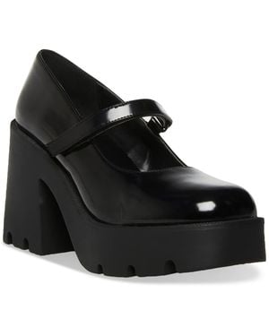 Madden Girl Tierra Faux Leather Lugged Sole Mary Jane Heels - Black