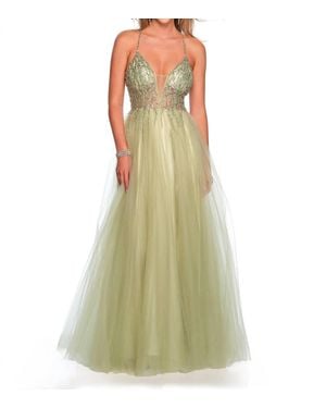 Dave & Johnny Dazzling Sequined Top Prom Dress - Green