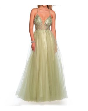 Dave & Johnny Dazzling Sequined Top Prom Dress - Green