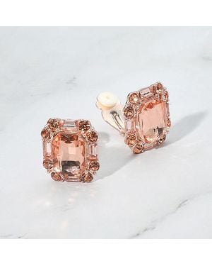 Fashnzfab Emerald Cut Stone Evening Clip On Earrings - Pink