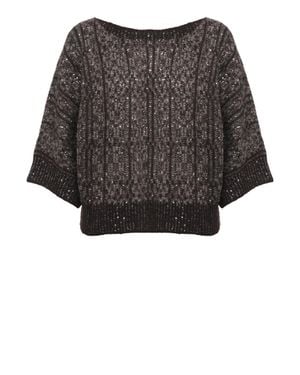 D. EXTERIOR Sequined High-Neck Cropped Sweater - Gray