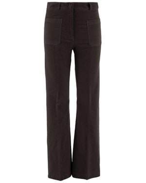 Ql2 Flared Dark Cotton Velvet Pants With Tailored Finish - Black