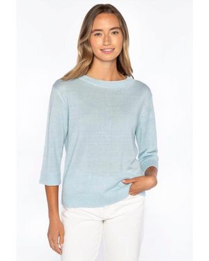 Kinross Cashmere Elbow Sleeve Pullover - Blue