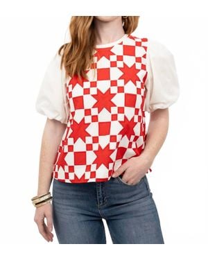 Ivy Jane Quilted Pouf Sleeve Top - Red