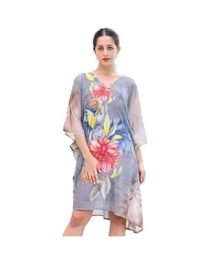TRUEDAMES Floral Print Kaftan Dress With Kimono Sleeves Boho Beach Style - Blue