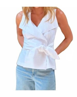 Finley Harold Sleeveless Wrap Tie-Front Poplin Top - Blue