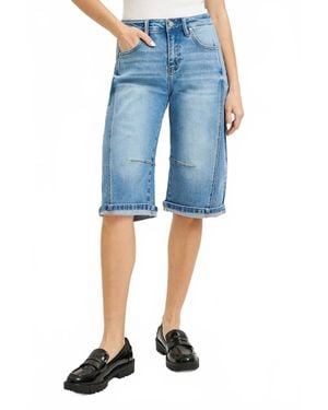 Risen Jojo Mid Rise Barrel Long Cuffed Shorts - Blue