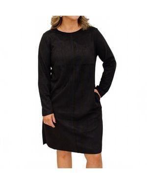 Joh Round Neck Suede Dress With Pockets - Black