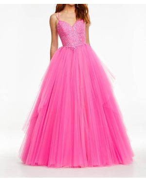 Ashley Lauren Spaghetti Strapped Tulle Prom Dress - Pink
