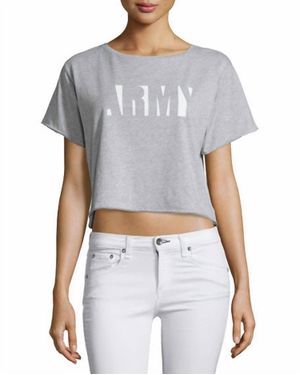 Rag & Bone Heather Graphic X-Boyfriend Cropped Tee - Gray