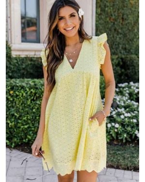 TRUEDAMES Lace Jacquard Hollowed V-Neck Dress - Green