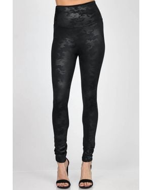 M.Rena Camo Print Leatherette Legging - Black