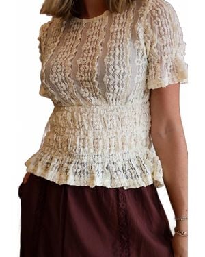 Miou Muse Short Sleeve Lace Blouse - Brown