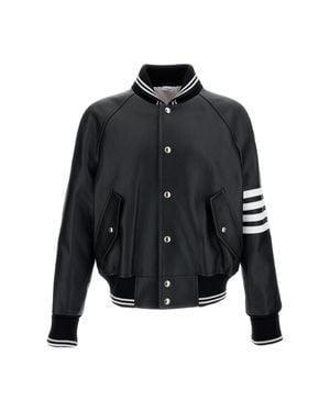 Thom Browne Oversized Leather Bomber Jacket - Black