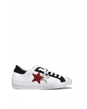 2Star Perforated Leather Sneakers - White