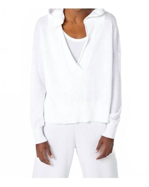Kinross Cashmere Crop Crossover Hoodie - White