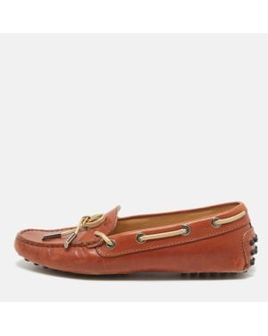 Tod's Leather Gommino Bow Slip On Loafers - Brown