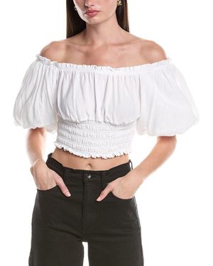 AFRM Mandy Off-The-Shoulder Smocking Woven Top - Gray