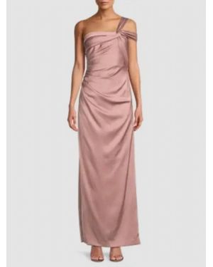 Aidan Mattox Draped One-Shoulder Satin Column Gown - Pink