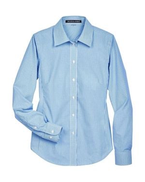 Devon & Jones Crown Collection Banker Stripe Woven Dress Shirt - Blue