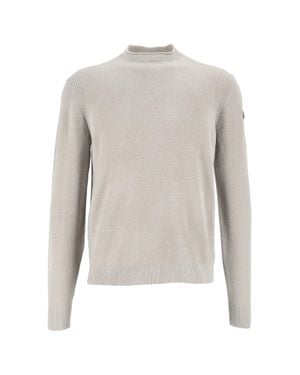 Rrd Velvet-Like Round-Neck Knit Sweater - White