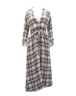 Theory Checkered V-Neck Longsleeve Maxi Dress - White