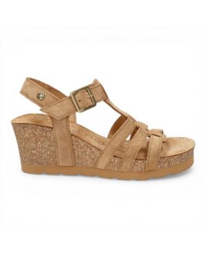 Panama Jack Wedge Heel Bark Suede Leather Sandals - Brown