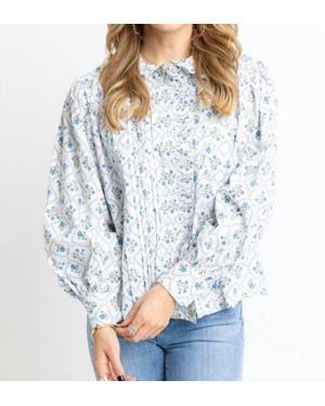 Karlie Pure Delight French Floral Pleat Ruffle Collar Top - Blue