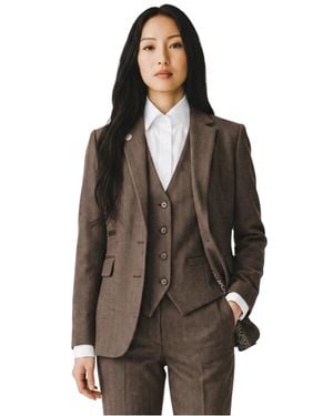 TruClothing 3 Piece Herringbone Tweed Formal Suit - Brown
