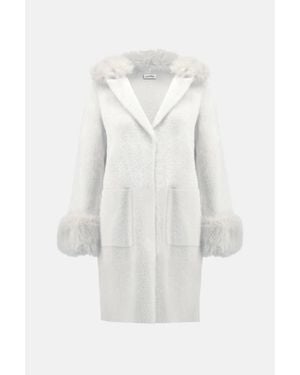 Joseph Ribkoff Feather Yarn Faux Fur Coat - White