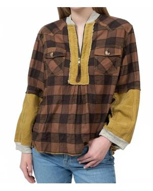 Ivy Jane Buffalo Check Zip Popover Top - Brown